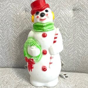 Lighted Vntg Blow Mold Snowman 13" Empire Plastics 1968 Works Bulb Not Included.